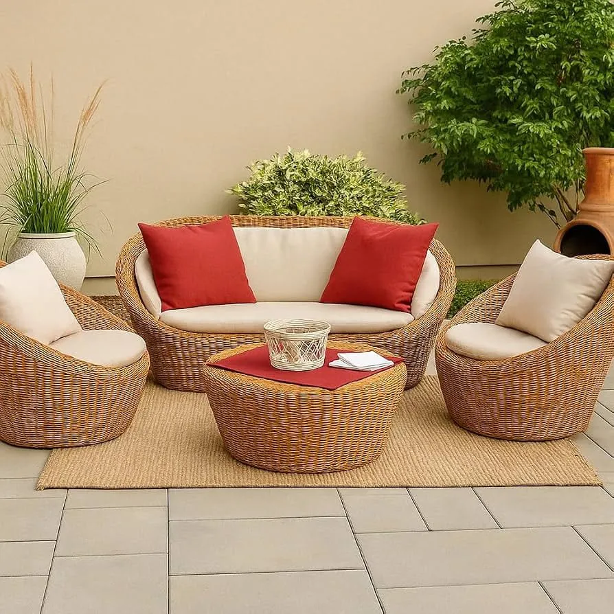 Furnished bamboo sofa setup