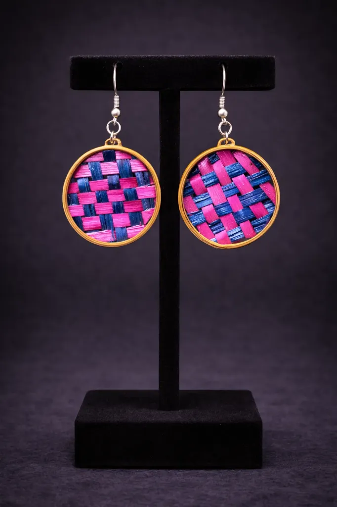 Bamboo pink-blue loop earrings