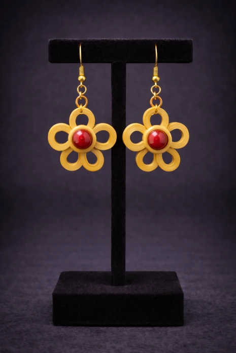Earring red pearl flower