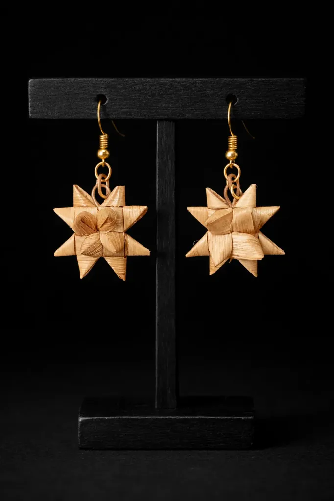 Shiny star bamboo finished polished earrings