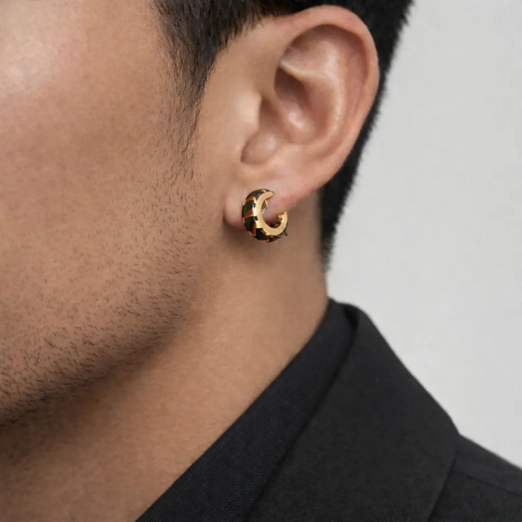 Striped round earring