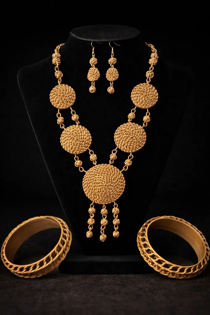 Bamboo furnished necklace black-bombed